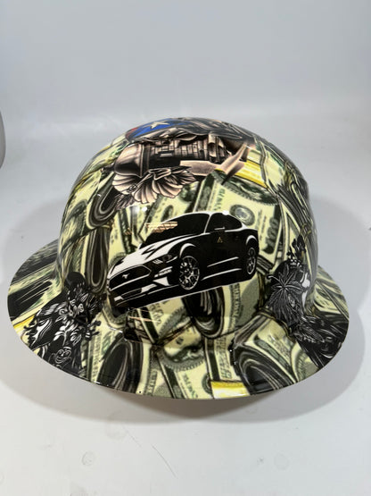 Full Brim Hard Hat Custom Hydro Dipped Money Roll Clean Money