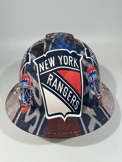 Full Brim Hard Hat Hydro Dipped New York Rangers