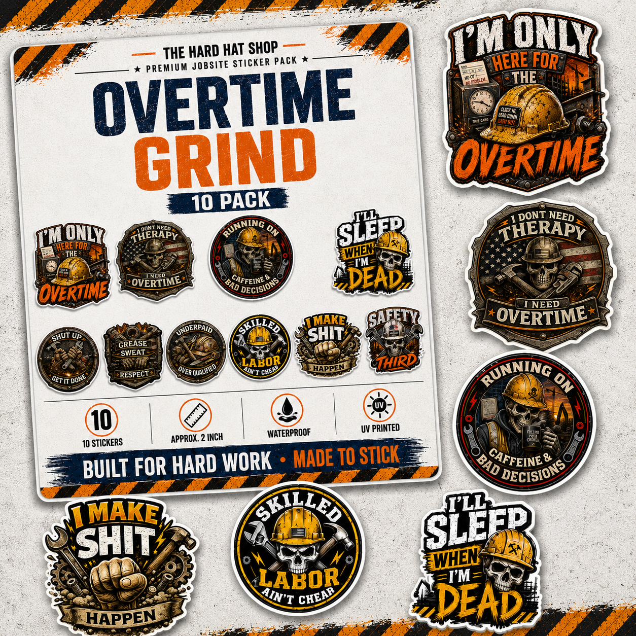 Complete Jobsite Sticker Pack Collection – 8 Packs / 80 Stickers