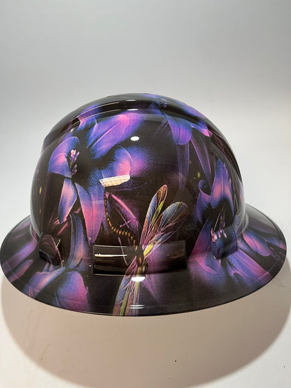 Full Brim Hard Hat Hydro Dipped PURPLE DRAGONFLY