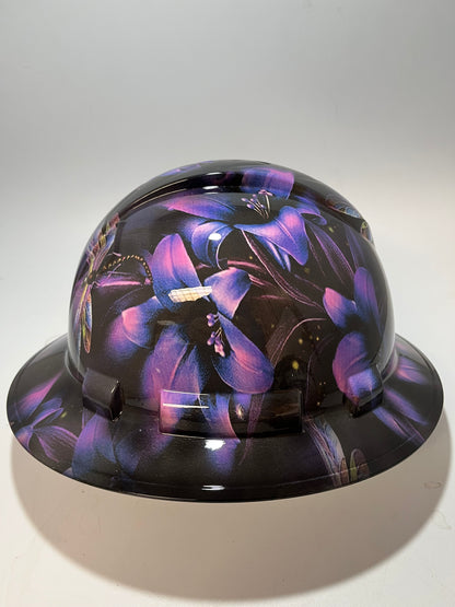 Full Brim Hard Hat Hydro Dipped PURPLE DRAGONFLY