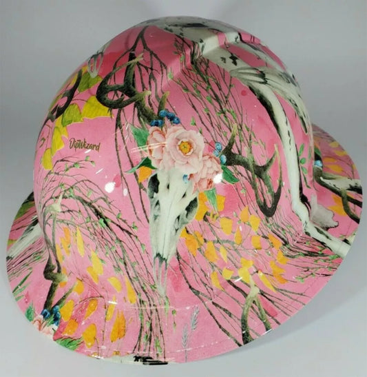 Full Brim Hard Hat Hydro Dipped PINK DEER SKULL CAMO