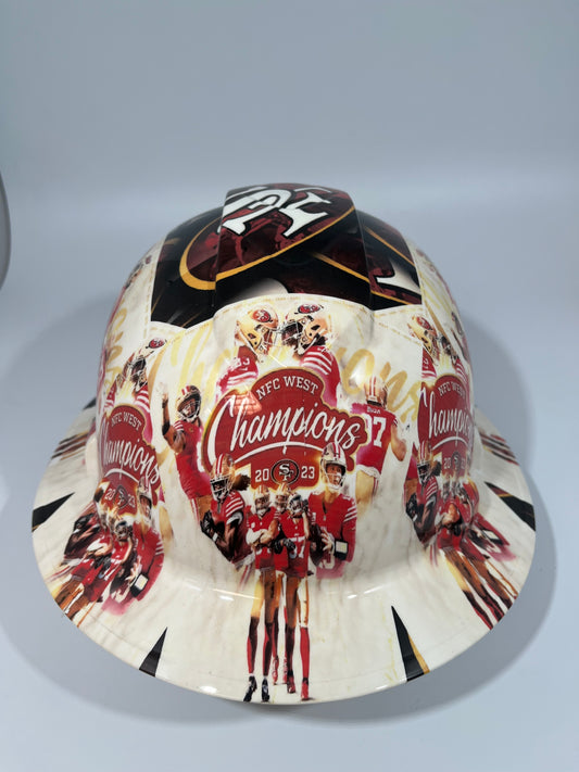 Full Brim Hard Hat Custom Hydro Dipped SAN FRANCISCO 49ERS NFC WEST CHAMPS