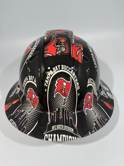 Full Brim Hard Hat Custom Hydro Dipped TAMPA BAY BUCCANEERS NFC SOUTH CHAMPS