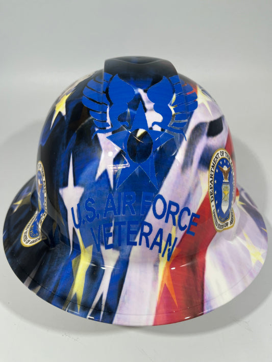 Full Brim Hard Hat Hydro Dipped USAF US AIR FORCE VETERAN
