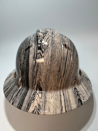 Full Brim Hard Hat Hydro Dipped WHITE WASHED WALNUT WOOD GRAIN