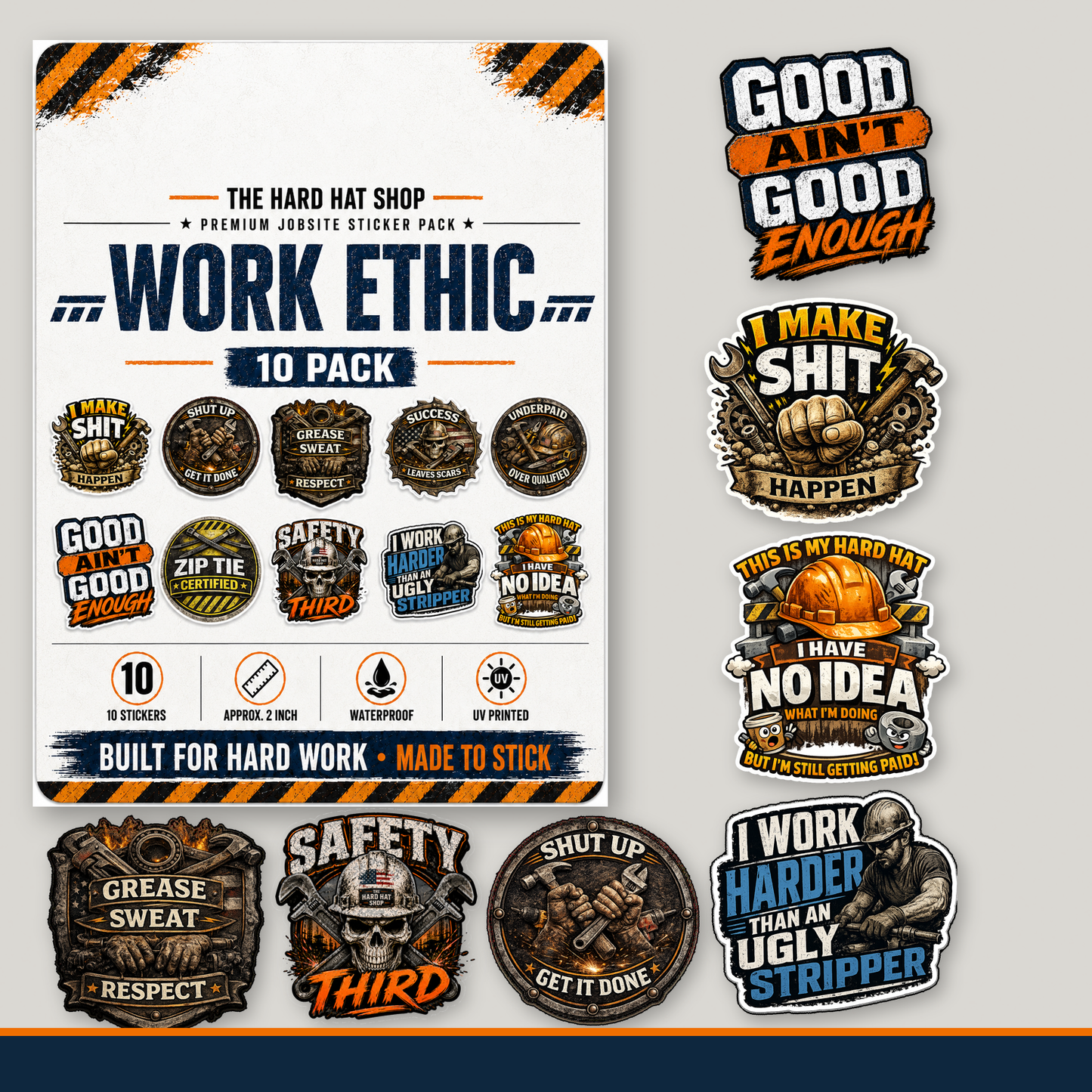 Complete Jobsite Sticker Pack Collection – 8 Packs / 80 Stickers