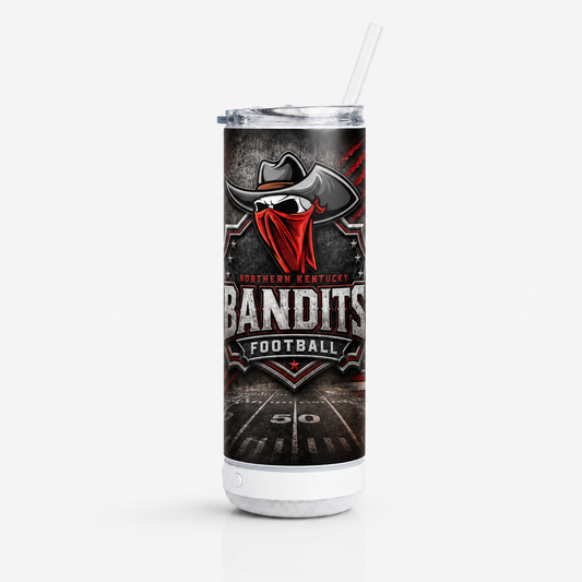 Boone County Bandits Football 20oz speaker tumbler mockup with white speaker base