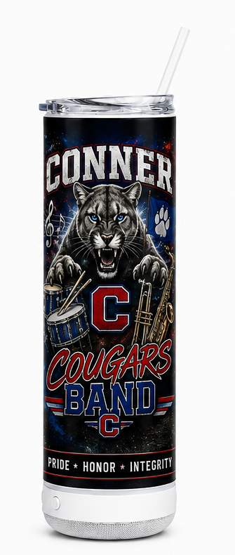 Conner High School Band 20oz speaker tumbler fundraiser mockup