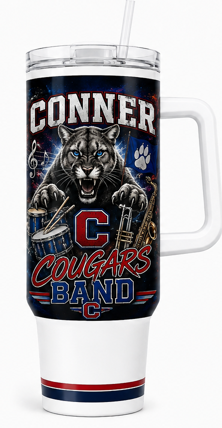 Conner High School Band 40oz handle tumbler fundraiser mockup