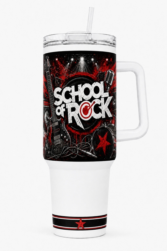 School of Rock Northern Kentucky 40oz handled fundraiser tumbler