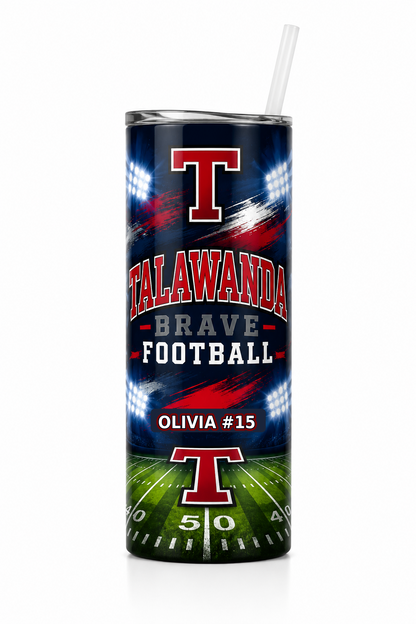 Talawanda Brave Football 20oz tumbler personalized Olivia number 15