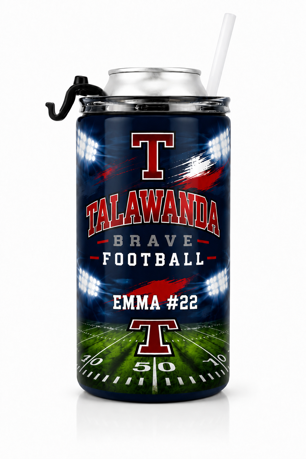 Talawanda Brave Football 4-in-1 can cooler personalized Emma number 22