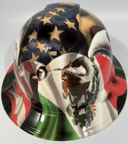 New Full Brim Hard Hat Custom Hydro Dipped AMERICAN PRIDE MEXICAN ROOTS