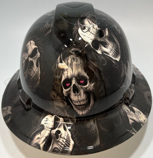 New Full Brim Hard Hat Custom Hydro Dipped ROCK N ROLLS SKULLS