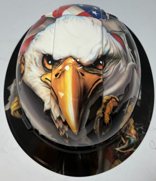 New Full Brim Hard Hat Custom Hydro Dipped BAD ASS AMERICAN FLAG EAGLE