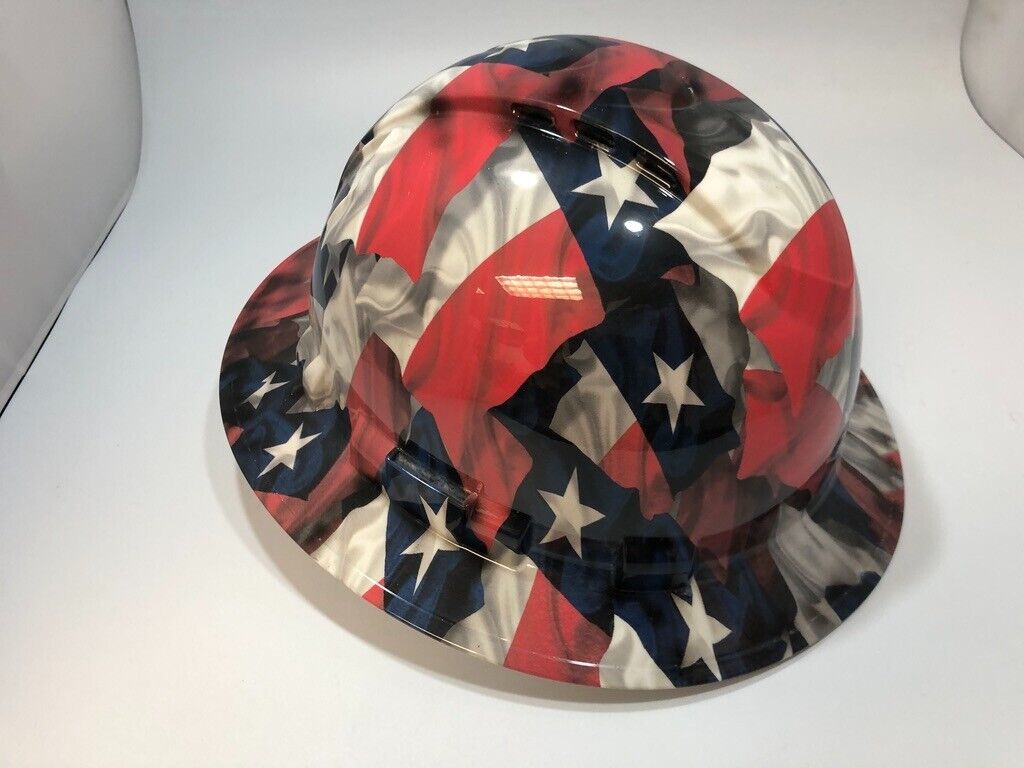 Bad ass hardhat with  hydro dipped flag design 