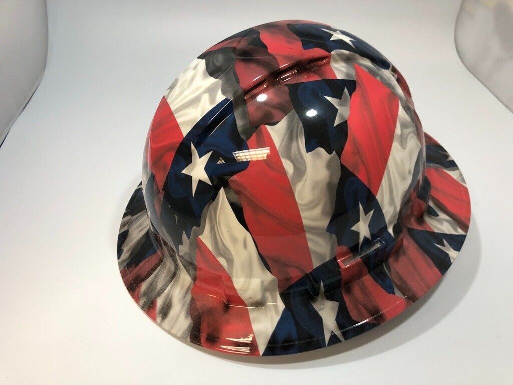 Bad ass hardhat with  hydro dipped flag design 